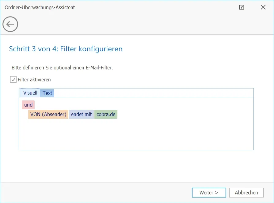 Ordner-Überwachungs-Assistent Filter konfigurieren