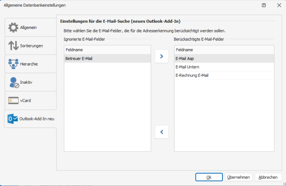 Outlook-Add-In neu E-Mail-Felder auswaehlen