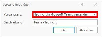 Teams Integration Datensatz als Nachricht versenden Kampagne Vorgang Reaktion