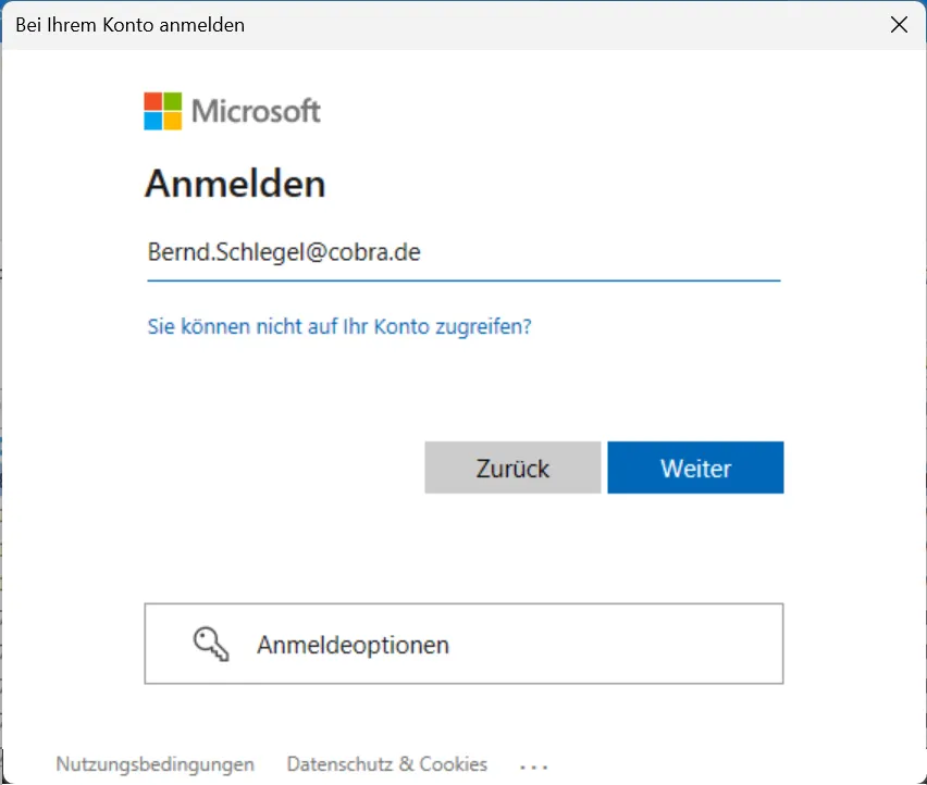 Teams erste Anmeldung Benutzerkonto