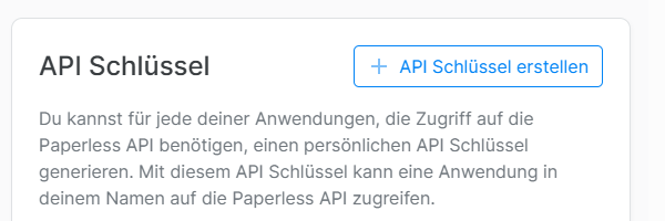 Paperless Integration aktivieren Einstellungen Integration neuer API-Schluessel Key