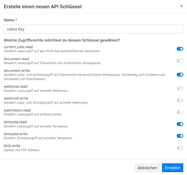 Paperless Integration aktivieren Einstellungen Integration API-Schluessel Key Name Rechte