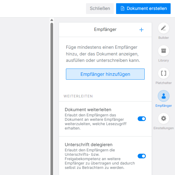 Paperless Integration neues intelligentes Template Beispiel Empfaenger auswaehlen