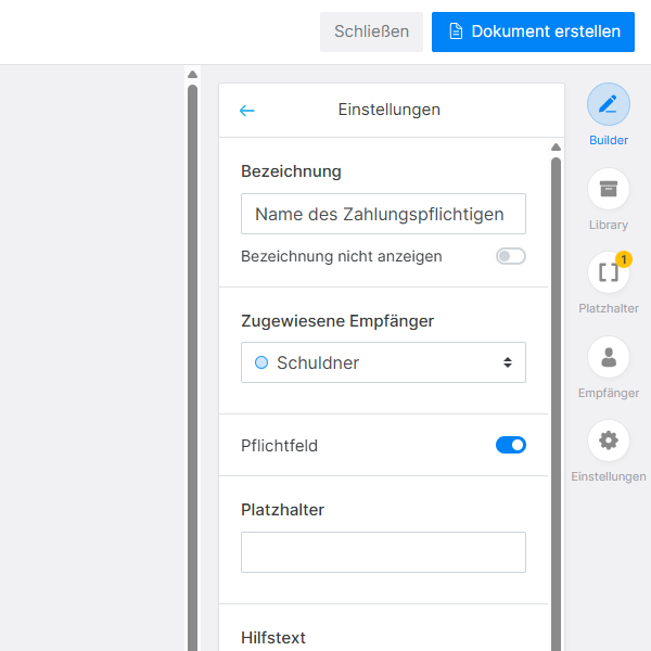 Paperless Integration neues intelligentes Template Beispiel Name Zahlungspflichtiger Kreditinstitut