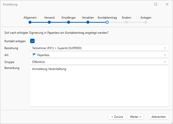 Paperless Integration Schaltflaeche Eingabemaske Einstellung Kontakteintrag