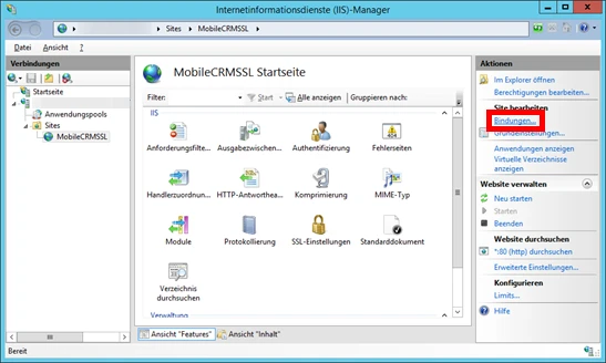 SSL Zertifikat Mobile installieren Website Bindungen