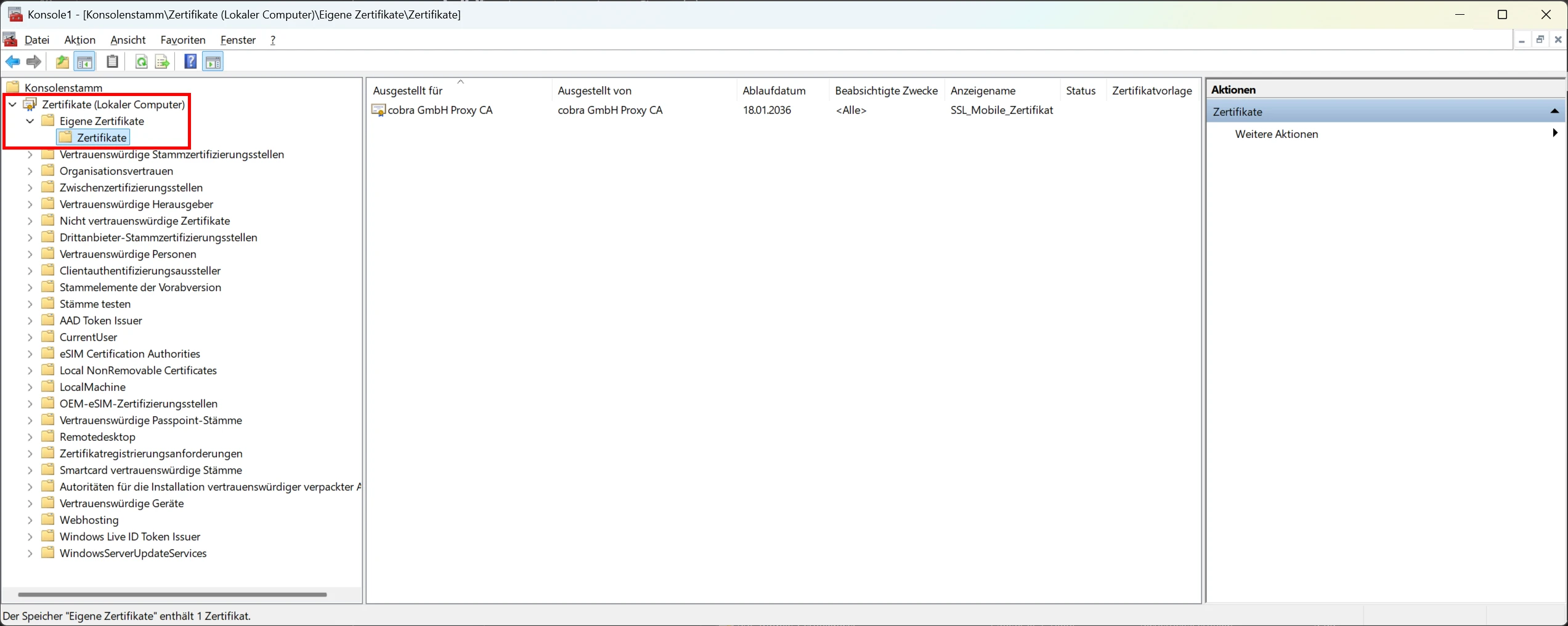SSL Zertifikat Verzeichnis Eigene Zertifikate
