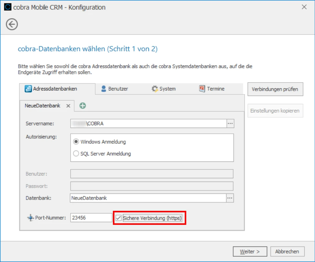 SSL Zertifikat hinterlegt Mobile CRM Sichere Verbindung