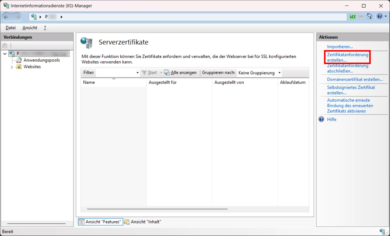 SSL Zertifikat Mobile CSR Zertifikatanforderung erstellen