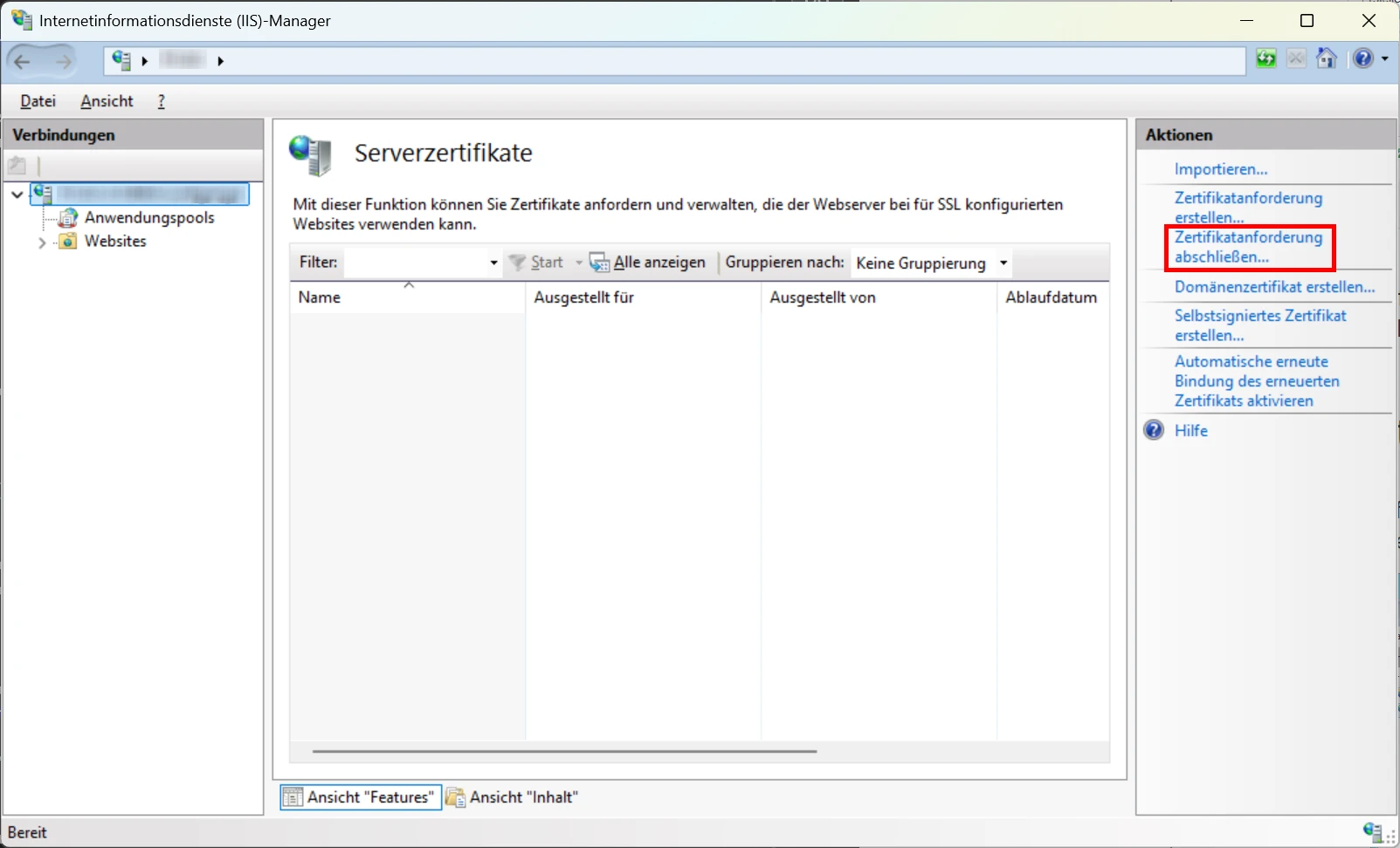 SSL Zertifikat Mobile installieren Zertifikatanforderung
