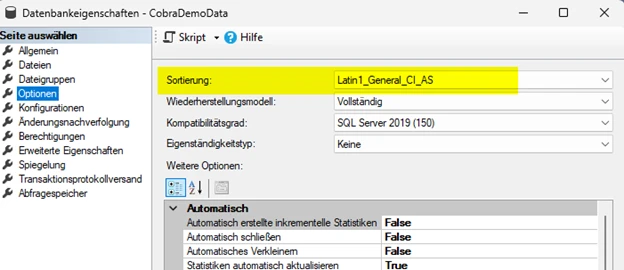 cobra Support Falsche Sortierung Datenbank