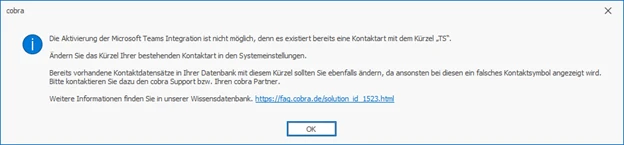 cobra Support MS Teams Kontaktart TS Hinweis