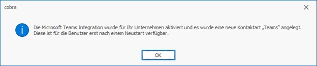 cobra Support MS Teams Kontaktart aktiviert