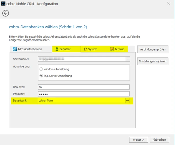 cobra Support Mobile CRM Tipps Konfiguration Datenbanken Benutzer System Termine