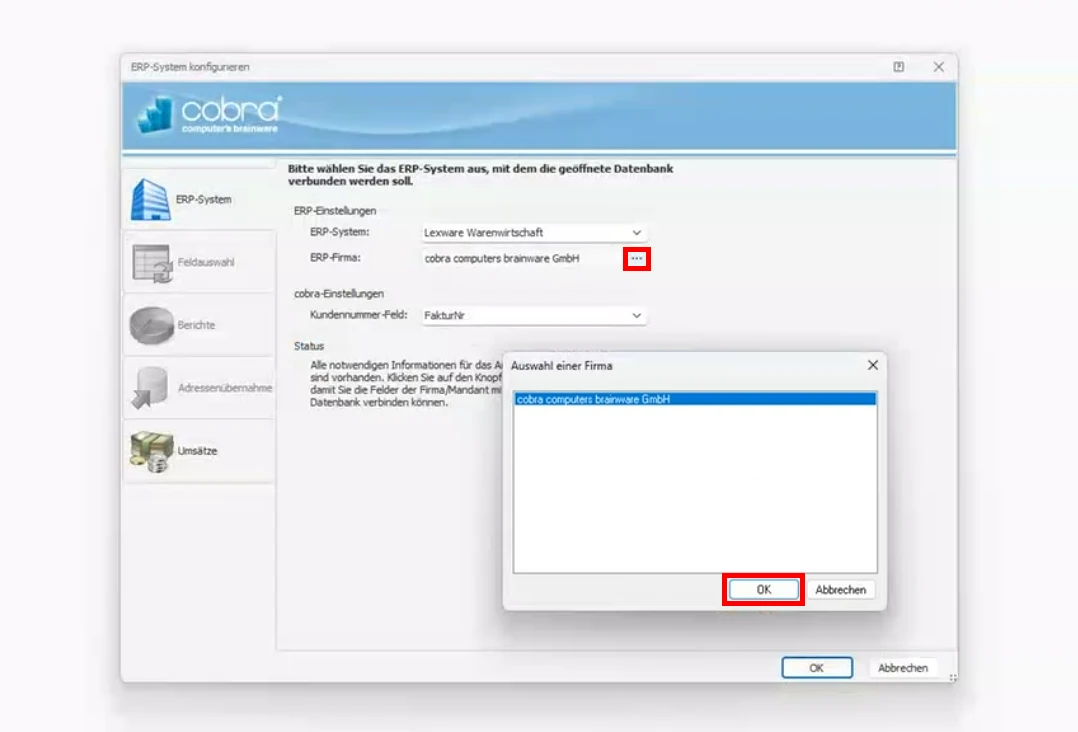 ERP-System konfigurieren Lexware Warenwirtschaft ERP-Firma auswählen